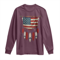 Native American Vintage Feathers USA Flag Long Sleeve Shirt - Wonder Print Shop