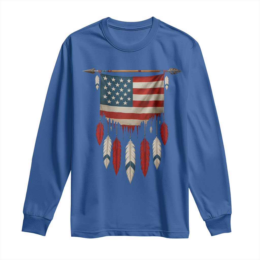Native American Vintage Feathers USA Flag Long Sleeve Shirt - Wonder Print Shop