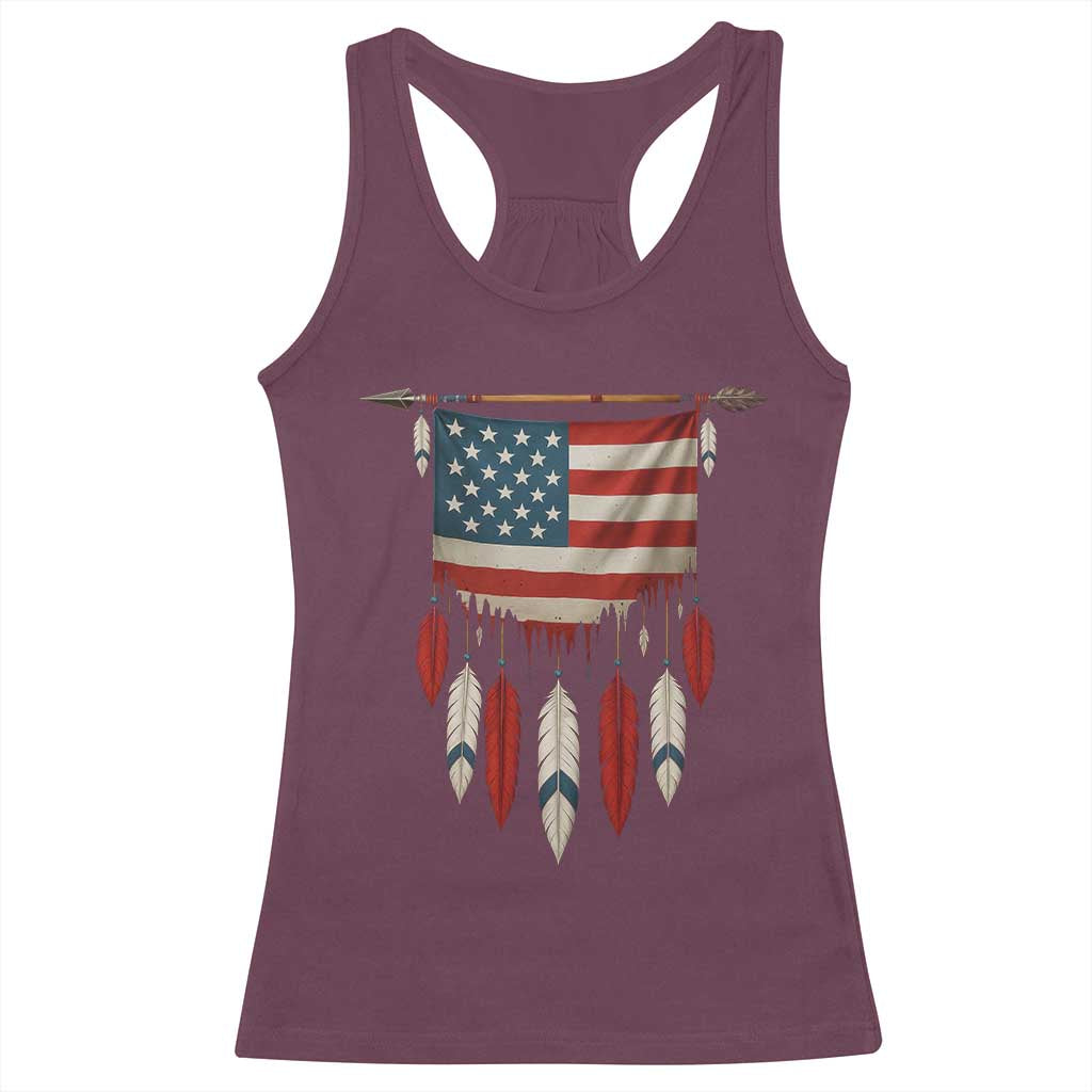 Native American Vintage Feathers USA Flag Racerback Tank Top - Wonder Print Shop