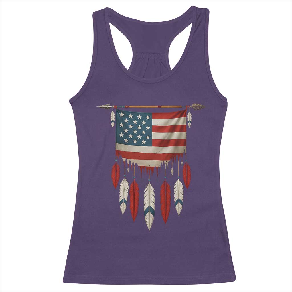 Native American Vintage Feathers USA Flag Racerback Tank Top - Wonder Print Shop