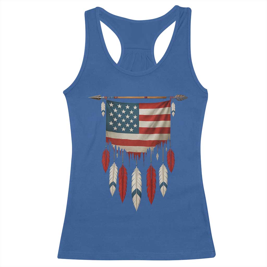 Native American Vintage Feathers USA Flag Racerback Tank Top - Wonder Print Shop