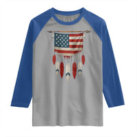 Native American Vintage Feathers USA Flag Raglan Shirt - Wonder Print Shop