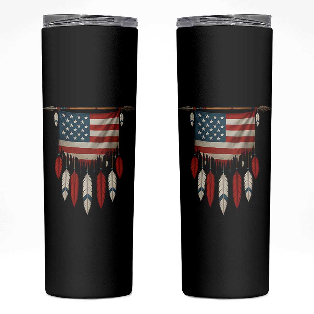 Native American Vintage Feathers USA Flag Skinny Tumbler - Wonder Print Shop