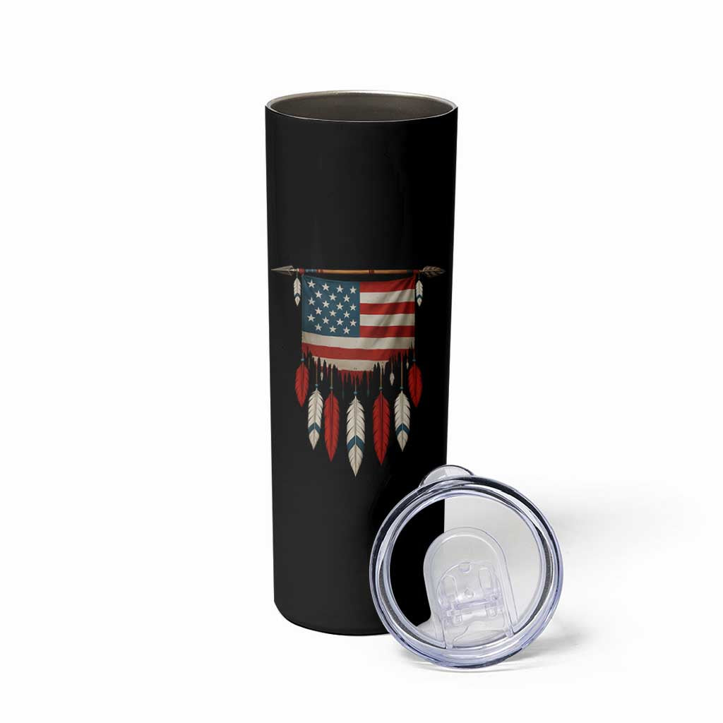 Native American Vintage Feathers USA Flag Skinny Tumbler - Wonder Print Shop