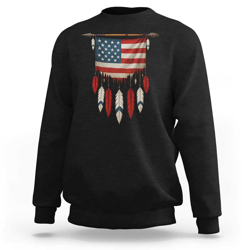 Native American Vintage Feathers USA Flag Sweatshirt - Wonder Print Shop