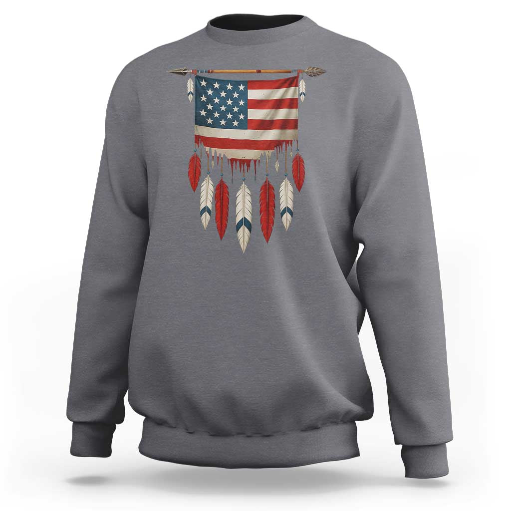 Native American Vintage Feathers USA Flag Sweatshirt - Wonder Print Shop