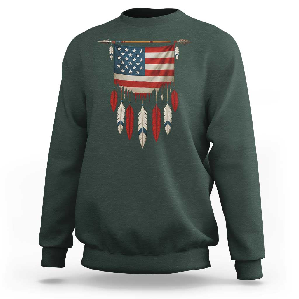 Native American Vintage Feathers USA Flag Sweatshirt - Wonder Print Shop