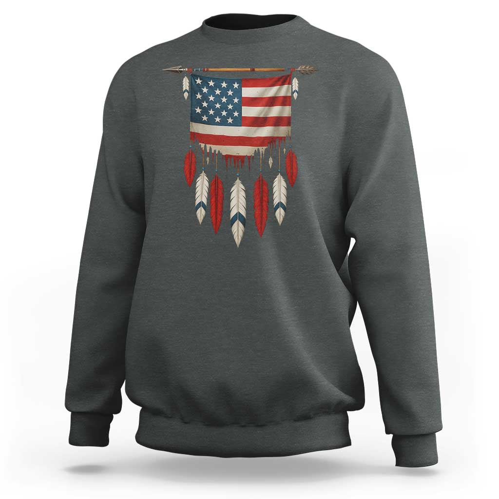 Native American Vintage Feathers USA Flag Sweatshirt - Wonder Print Shop