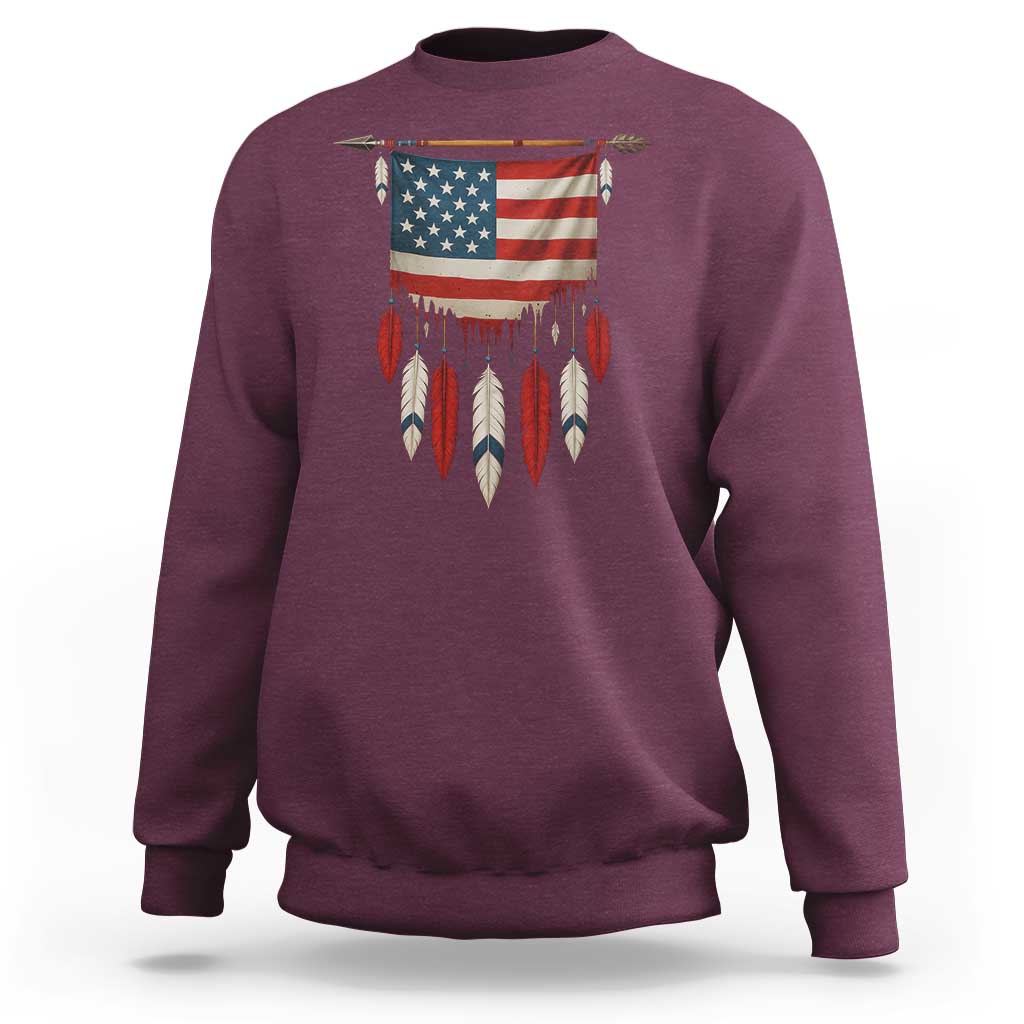 Native American Vintage Feathers USA Flag Sweatshirt - Wonder Print Shop