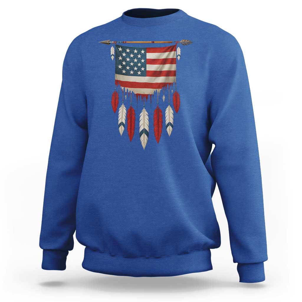 Native American Vintage Feathers USA Flag Sweatshirt - Wonder Print Shop