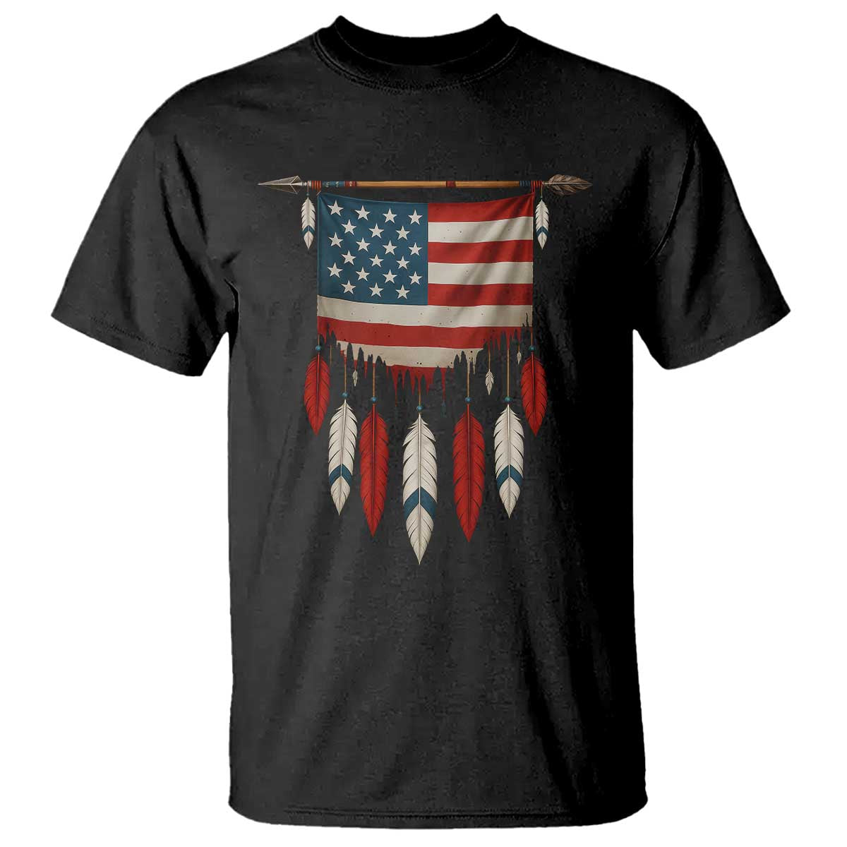 Native American Vintage Feathers USA Flag T Shirt - Wonder Print Shop