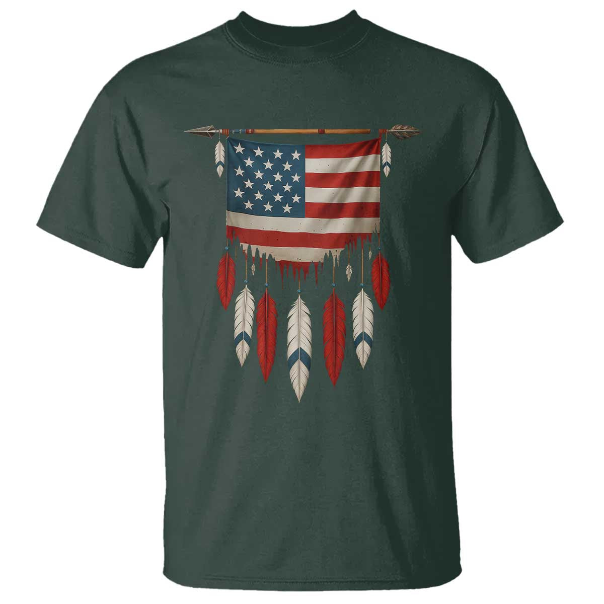 Native American Vintage Feathers USA Flag T Shirt - Wonder Print Shop