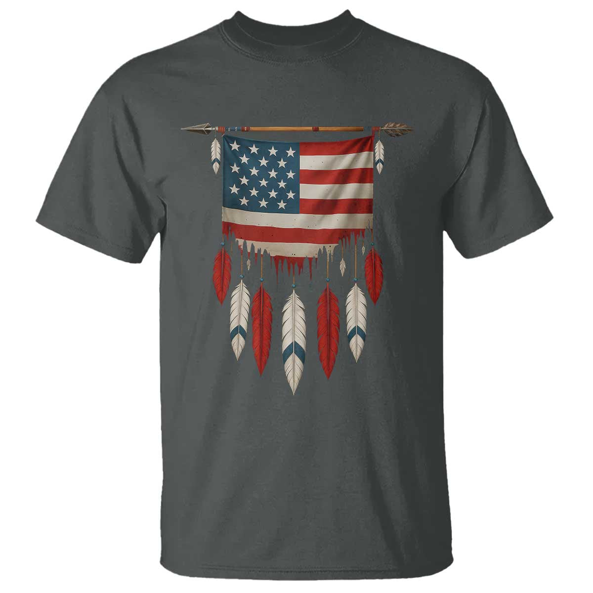 Native American Vintage Feathers USA Flag T Shirt - Wonder Print Shop