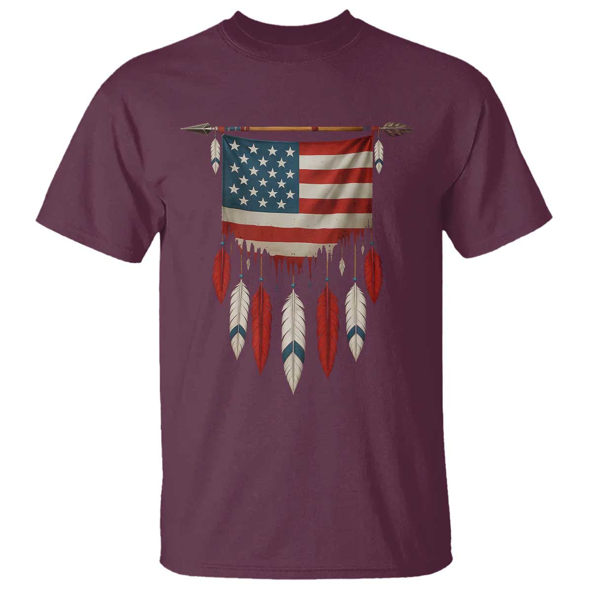 Native American Vintage Feathers USA Flag T Shirt - Wonder Print Shop