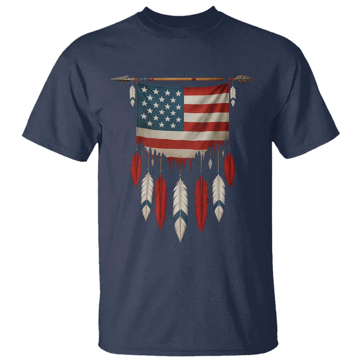 Native American Vintage Feathers USA Flag T Shirt - Wonder Print Shop