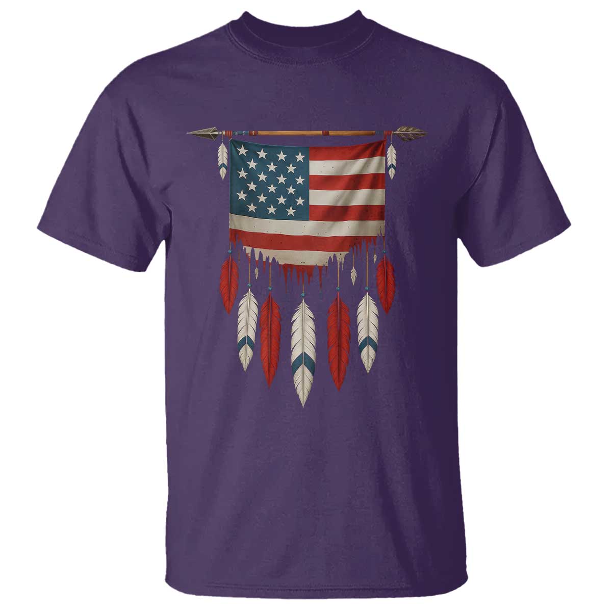Native American Vintage Feathers USA Flag T Shirt - Wonder Print Shop