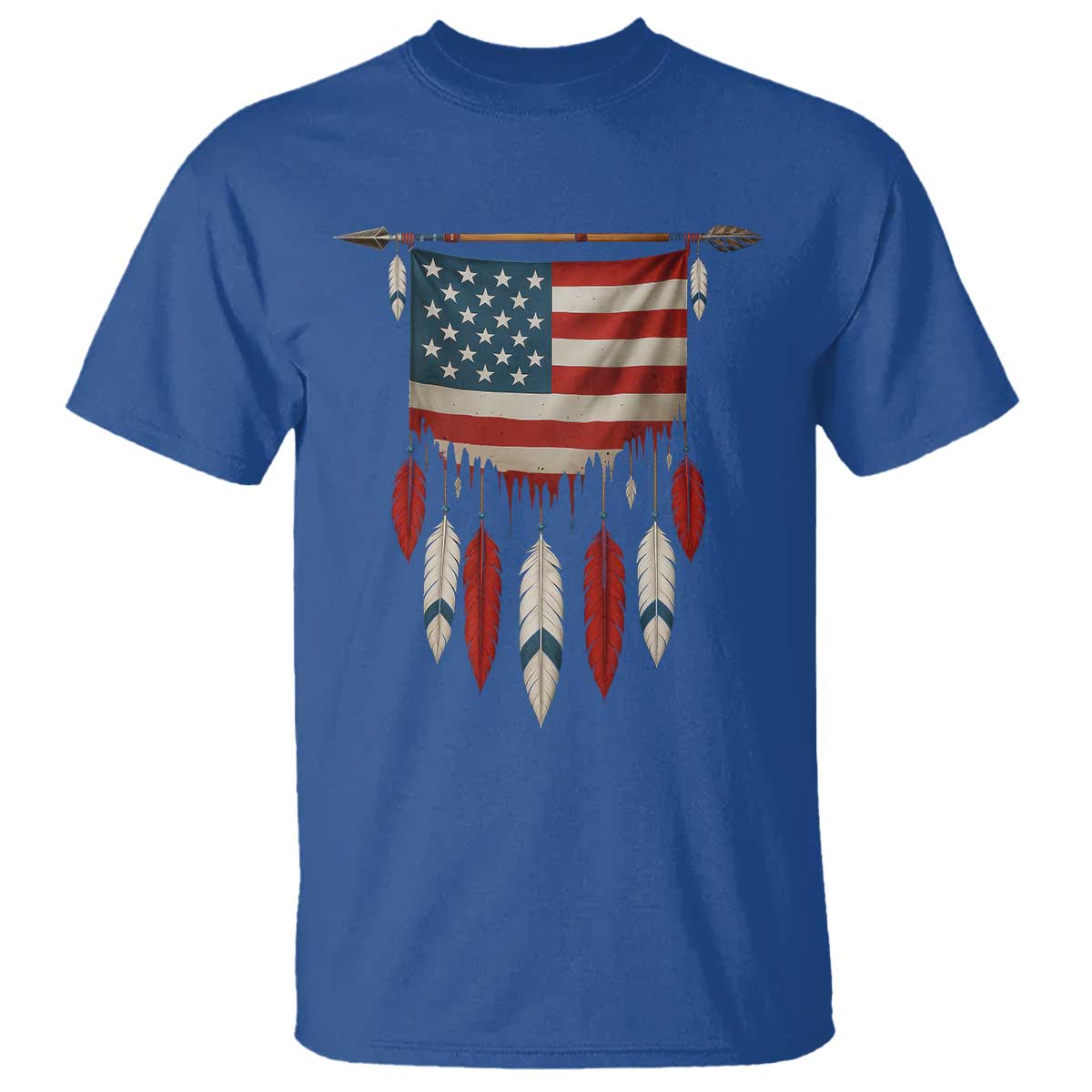 Native American Vintage Feathers USA Flag T Shirt - Wonder Print Shop