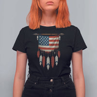 Native American Vintage Feathers USA Flag T Shirt For Women - Wonder Print Shop