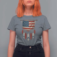 Native American Vintage Feathers USA Flag T Shirt For Women - Wonder Print Shop