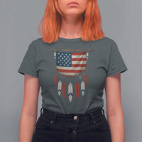 Native American Vintage Feathers USA Flag T Shirt For Women - Wonder Print Shop