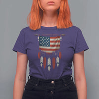 Native American Vintage Feathers USA Flag T Shirt For Women - Wonder Print Shop