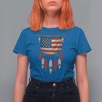 Native American Vintage Feathers USA Flag T Shirt For Women - Wonder Print Shop