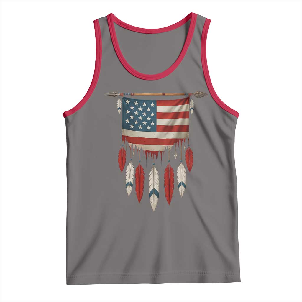 Native American Vintage Feathers USA Flag Tank Top - Wonder Print Shop