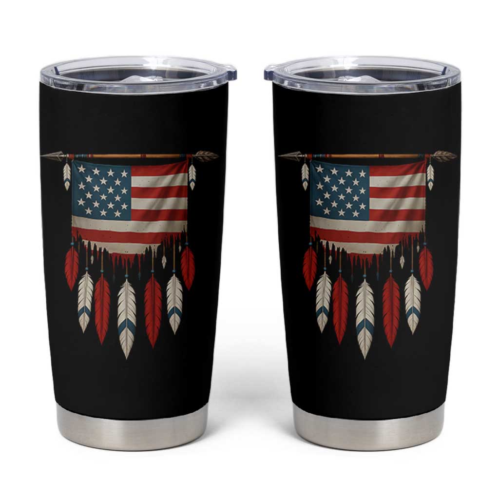 Native American Vintage Feathers USA Flag Tumbler Cup - Wonder Print Shop