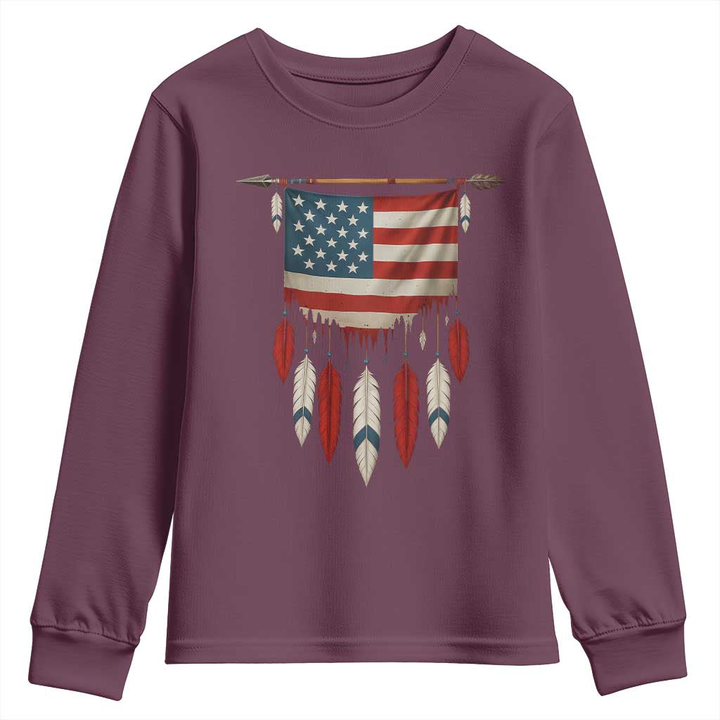 Native American Vintage Feathers USA Flag Youth Sweatshirt - Wonder Print Shop