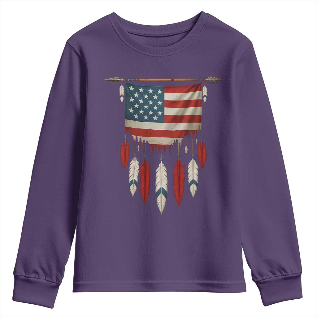 Native American Vintage Feathers USA Flag Youth Sweatshirt - Wonder Print Shop