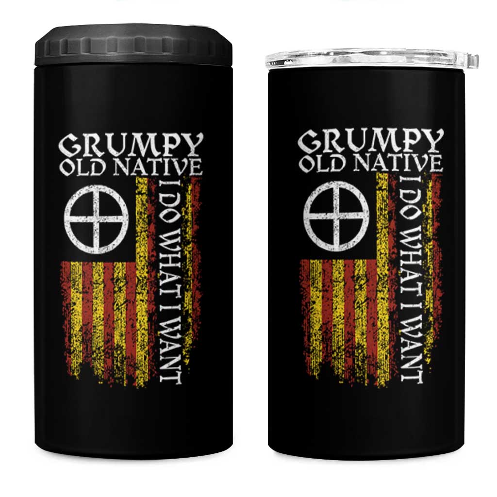 Funny Native American 4 in 1 Can Cooler Tumbler Grumpy Old Native I Do What I Want American Flag - Wonder Print Shop