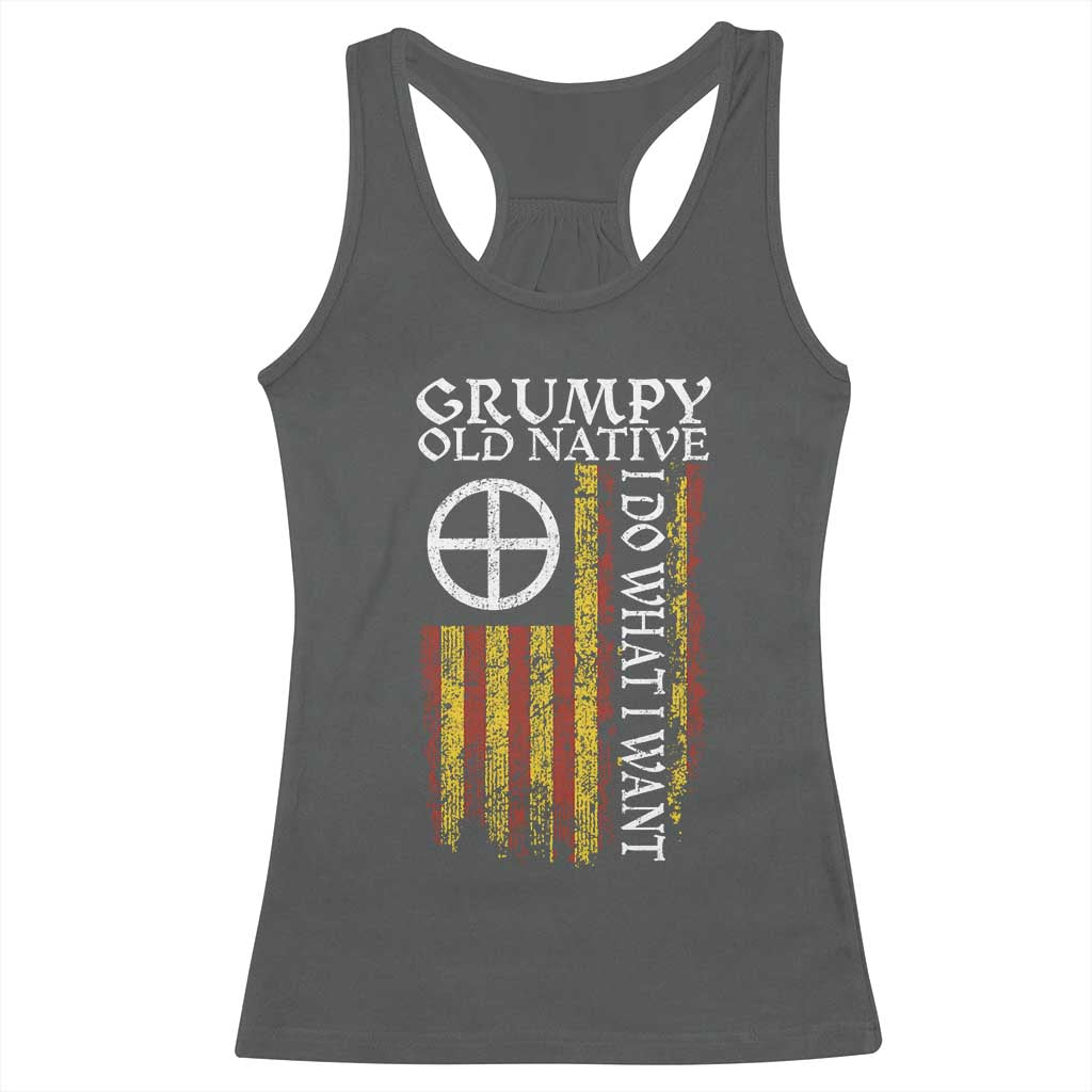 Funny Native American Racerback Tank Top Grumpy Old Native I Do What I Want American Flag - Wonder Print Shop