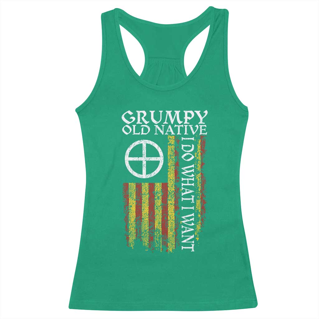 Funny Native American Racerback Tank Top Grumpy Old Native I Do What I Want American Flag - Wonder Print Shop