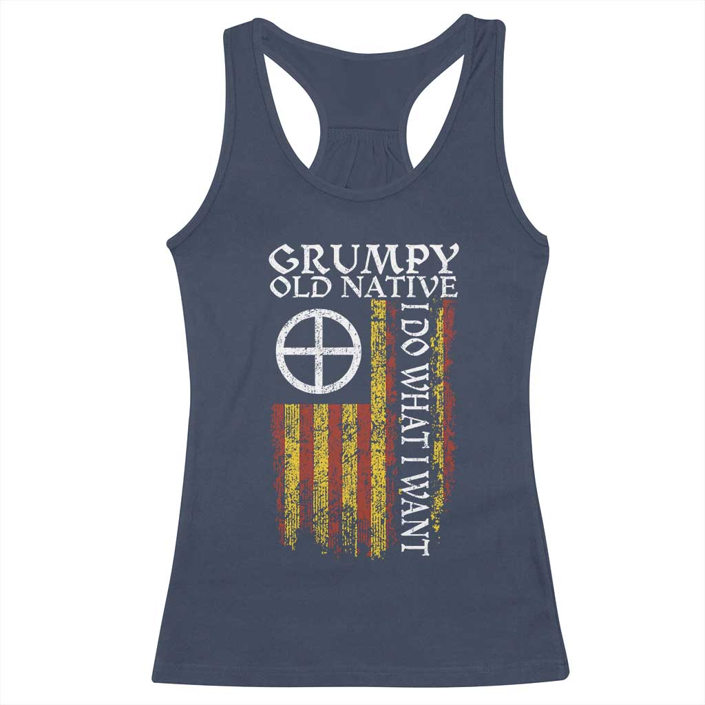 Funny Native American Racerback Tank Top Grumpy Old Native I Do What I Want American Flag - Wonder Print Shop