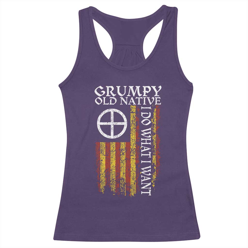 Funny Native American Racerback Tank Top Grumpy Old Native I Do What I Want American Flag - Wonder Print Shop