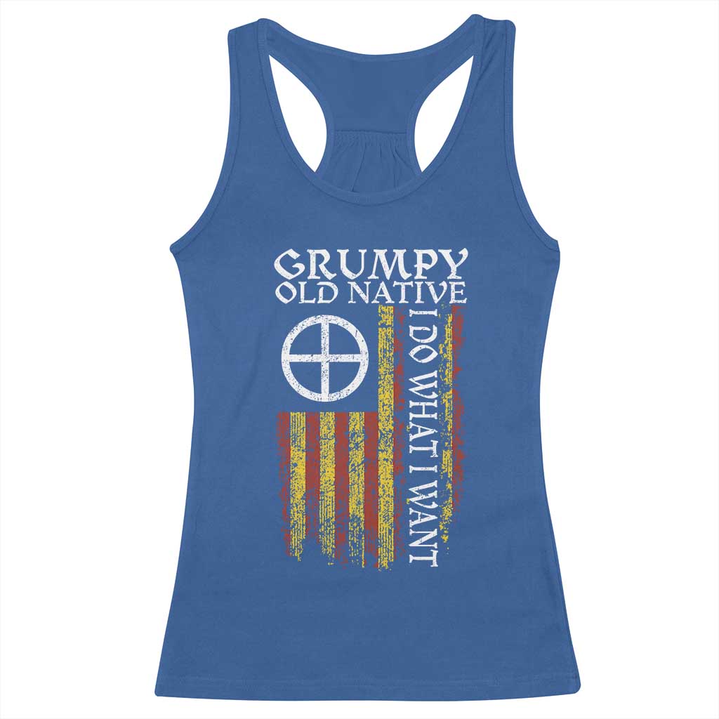 Funny Native American Racerback Tank Top Grumpy Old Native I Do What I Want American Flag - Wonder Print Shop