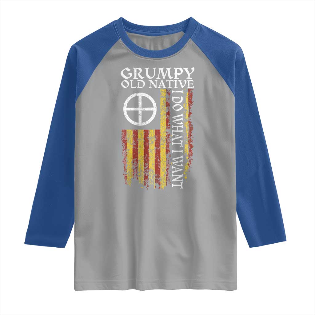 Funny Native American Raglan Shirt Grumpy Old Native I Do What I Want American Flag - Wonder Print Shop