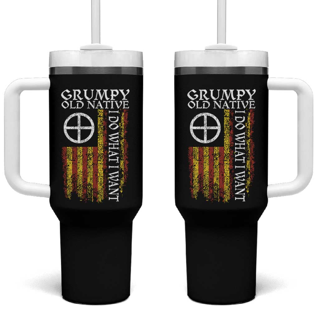 Funny Native American Tumbler With Handle Grumpy Old Native I Do What I Want American Flag - Wonder Print Shop