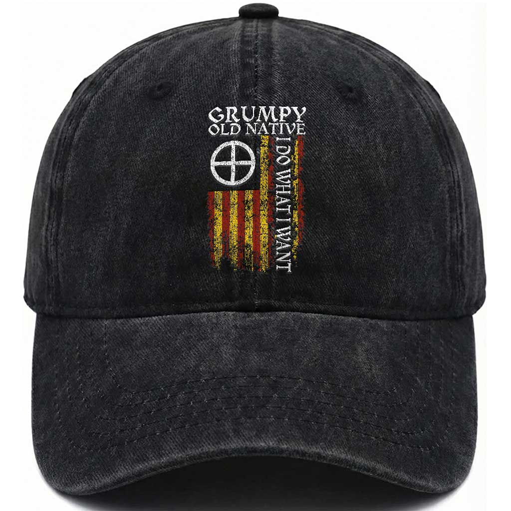 Funny Native American Washed Cotton Baseball Cap Grumpy Old Native I Do What I Want American Flag