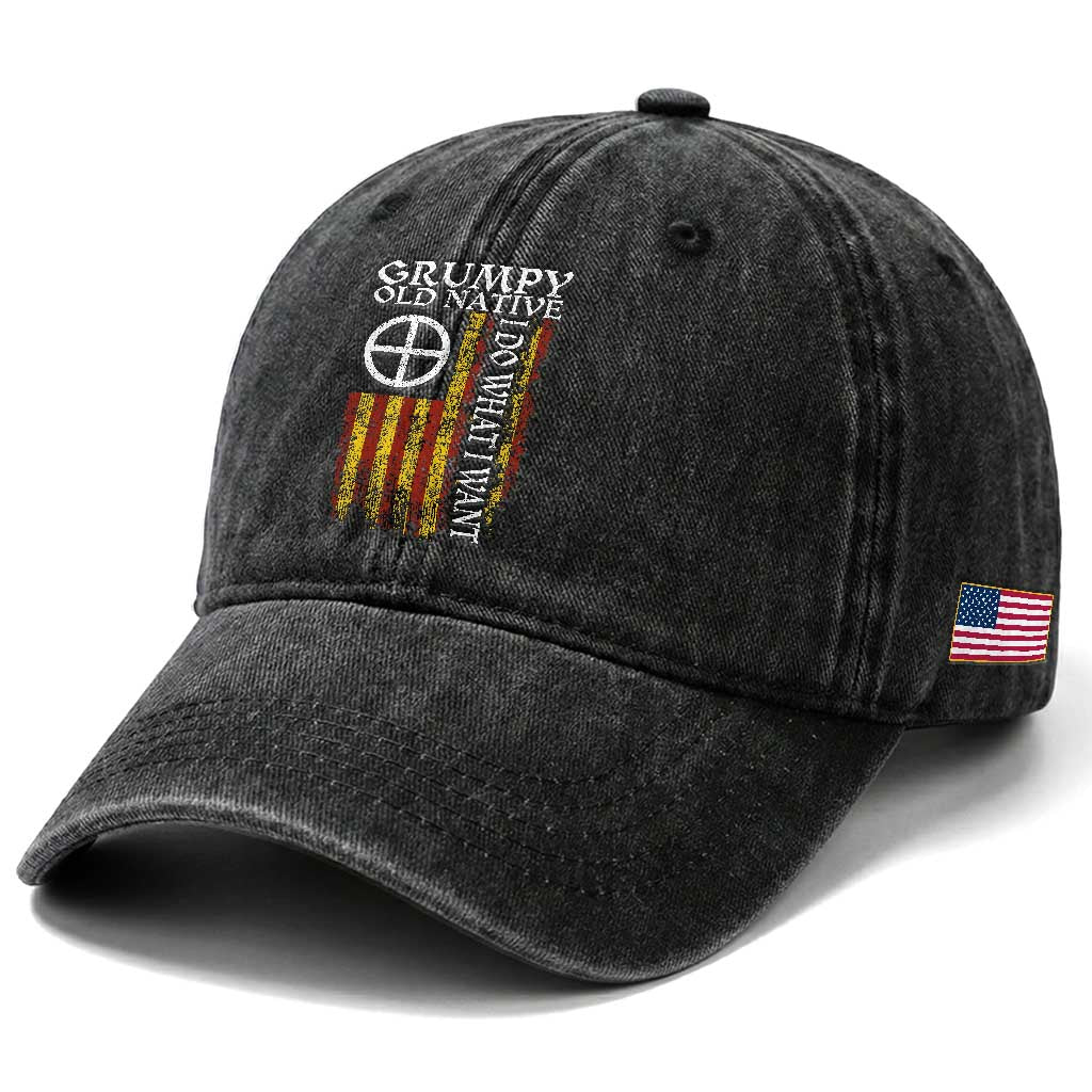 Funny Native American Washed Cotton Baseball Cap Grumpy Old Native I Do What I Want American Flag