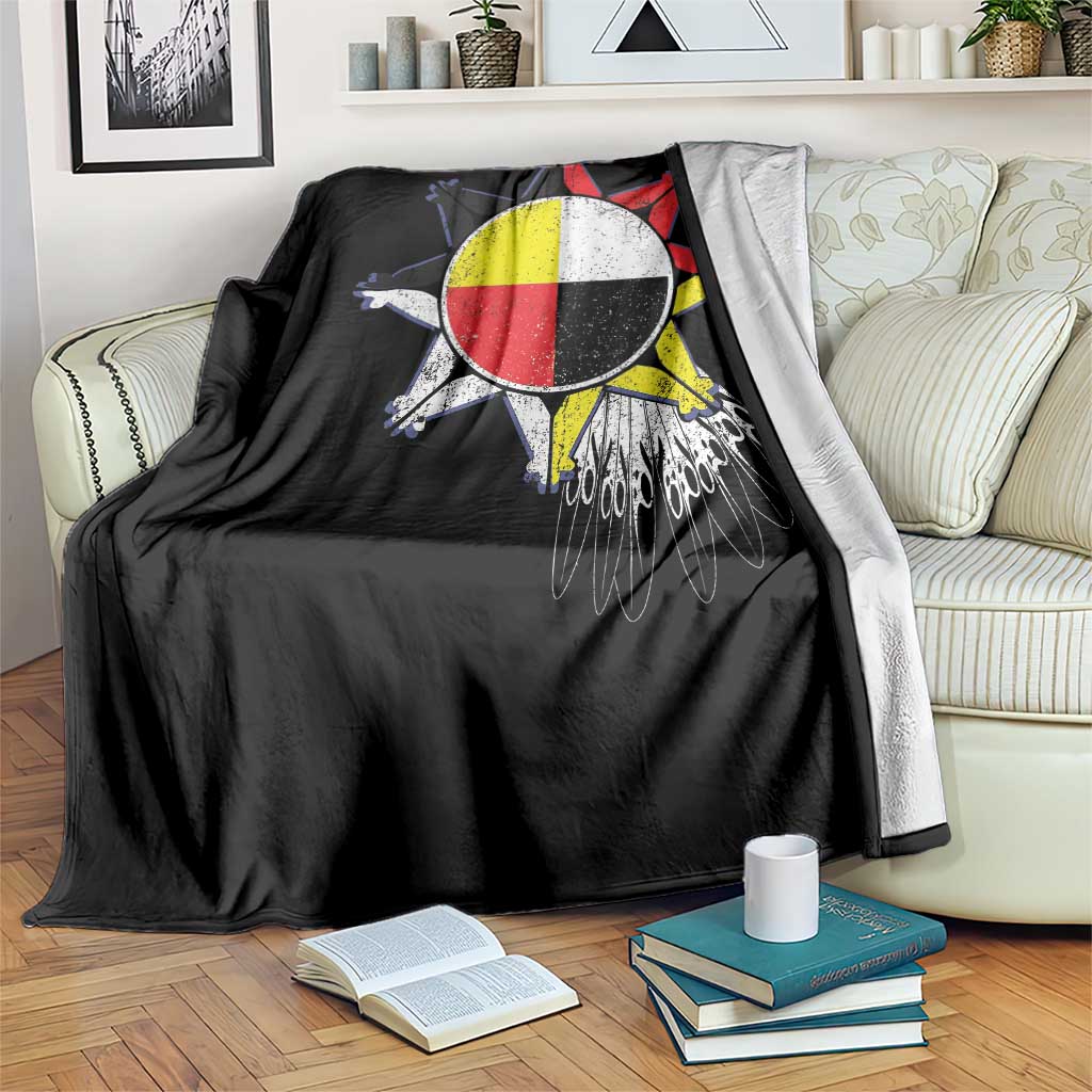 Oglala Lakota Native American Medicine Wheel Feathers Throw Blanket - Wonder Print Shop