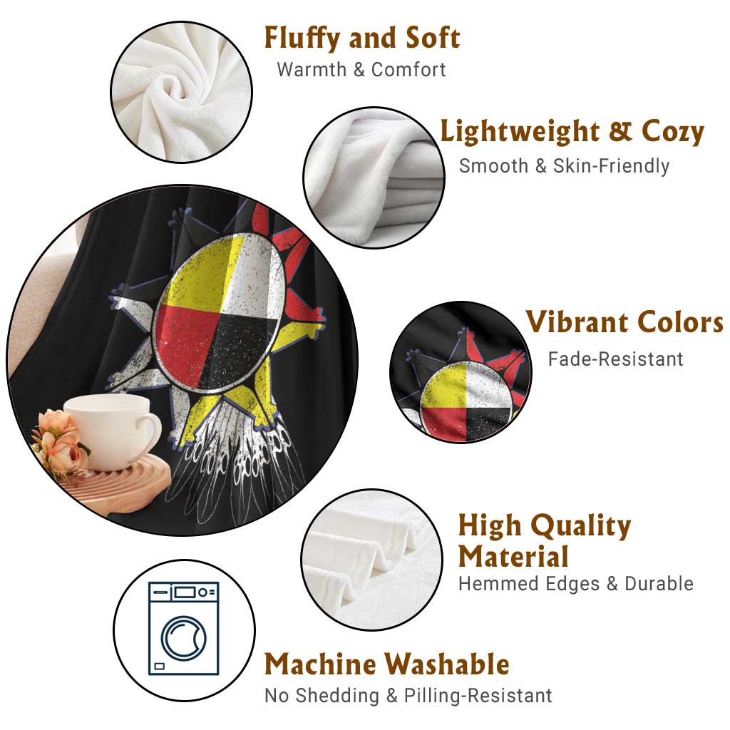 Oglala Lakota Native American Medicine Wheel Feathers Throw Blanket - Wonder Print Shop