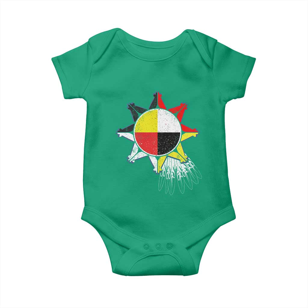 Oglala Lakota Native American Medicine Wheel Feathers Baby Onesie - Wonder Print Shop