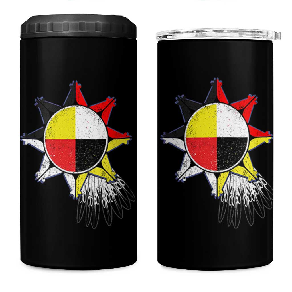 Oglala Lakota Native American Medicine Wheel Feathers 4 in 1 Can Cooler Tumbler - Wonder Print Shop