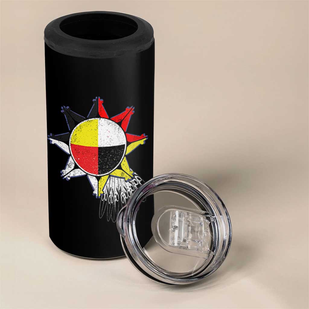 Oglala Lakota Native American Medicine Wheel Feathers 4 in 1 Can Cooler Tumbler - Wonder Print Shop