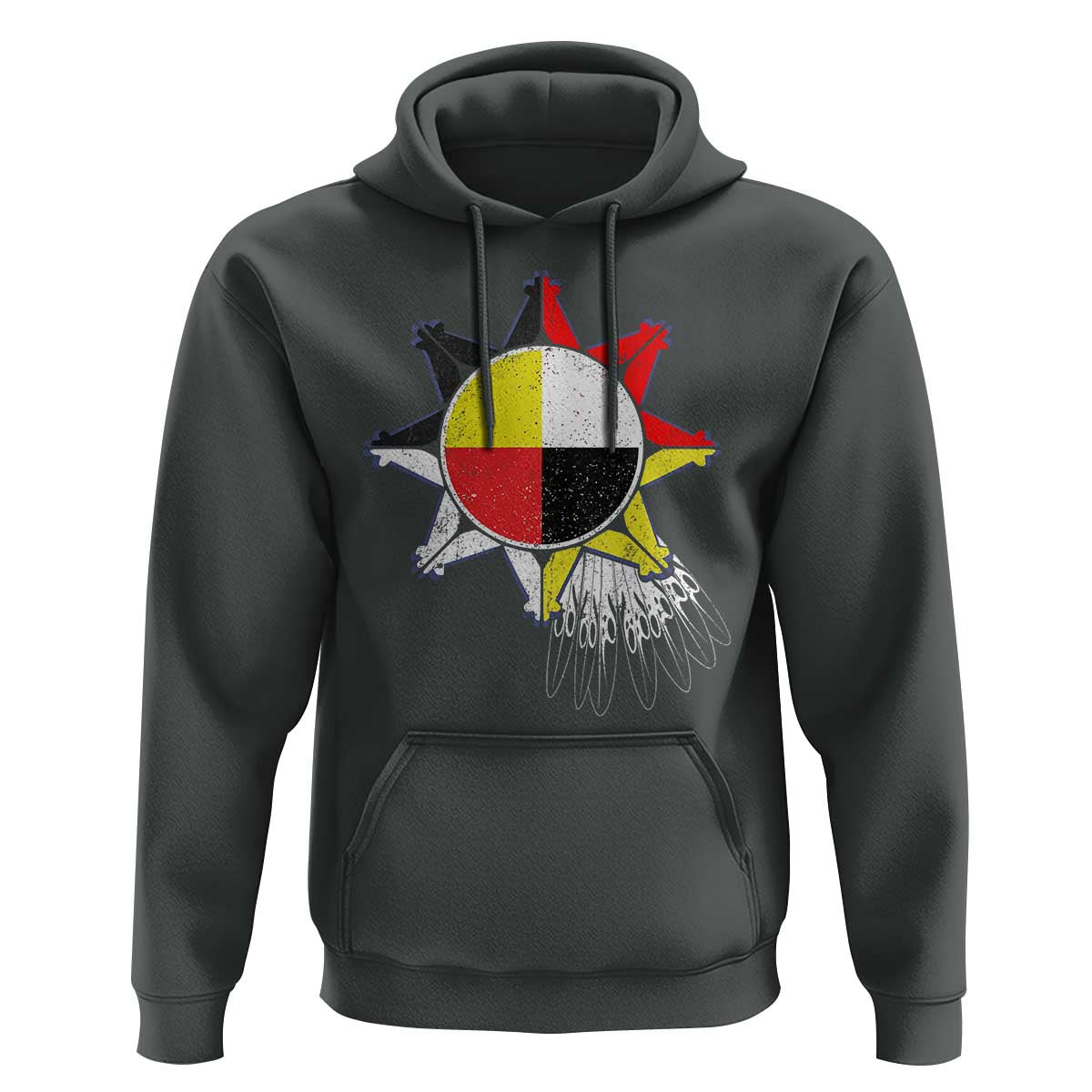 Oglala Lakota Native American Medicine Wheel Feathers Hoodie - Wonder Print Shop
