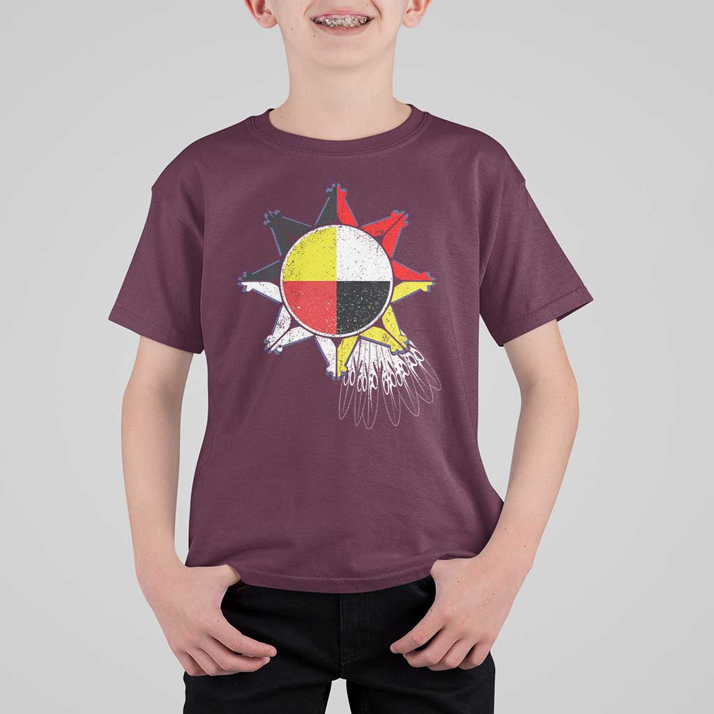 Oglala Lakota Native American Medicine Wheel Feathers T Shirt For Kid - Wonder Print Shop