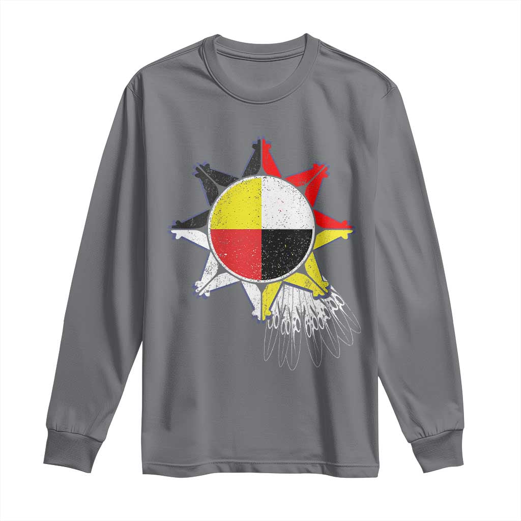 Oglala Lakota Native American Medicine Wheel Feathers Long Sleeve Shirt - Wonder Print Shop