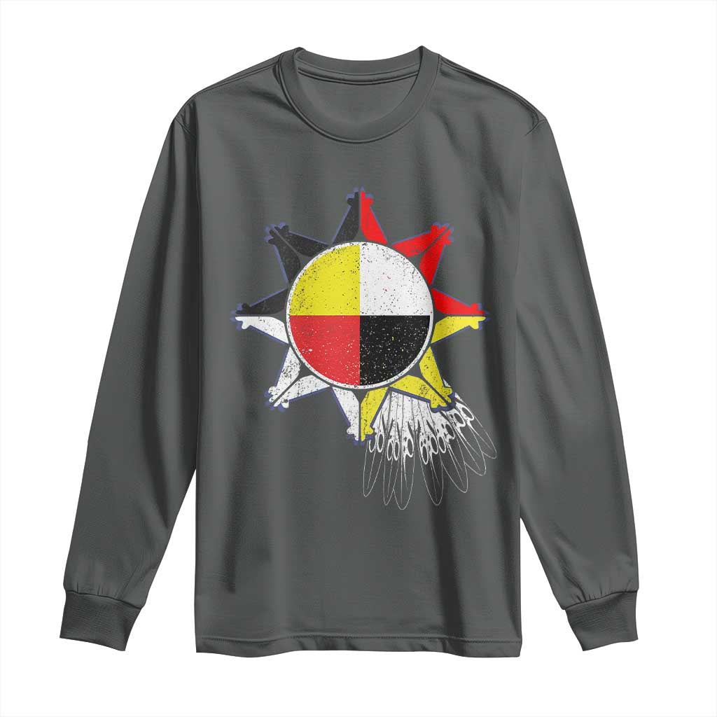 Oglala Lakota Native American Medicine Wheel Feathers Long Sleeve Shirt - Wonder Print Shop