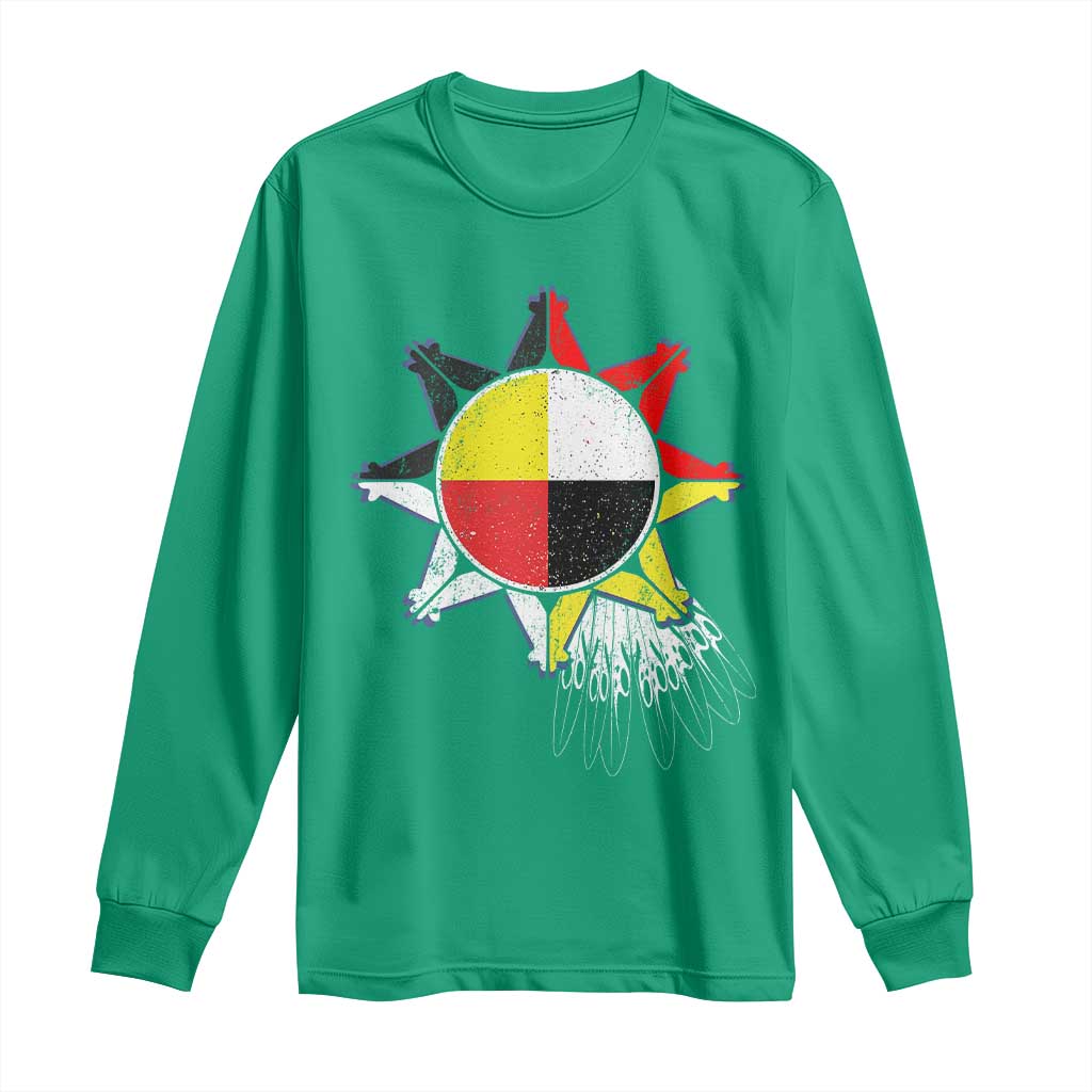 Oglala Lakota Native American Medicine Wheel Feathers Long Sleeve Shirt - Wonder Print Shop